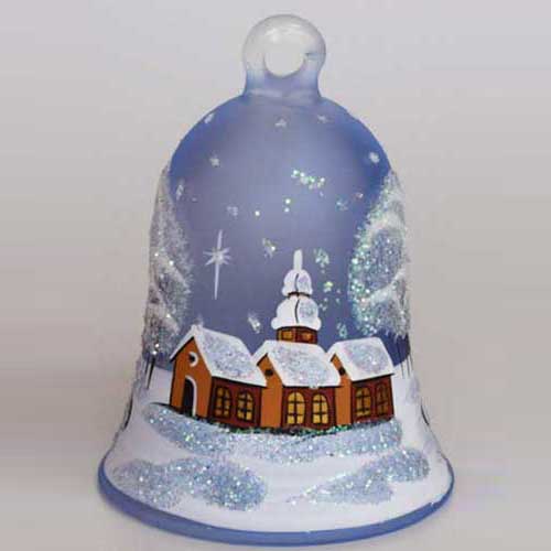 Medium Glass Bell Ornament - Brown Cottages