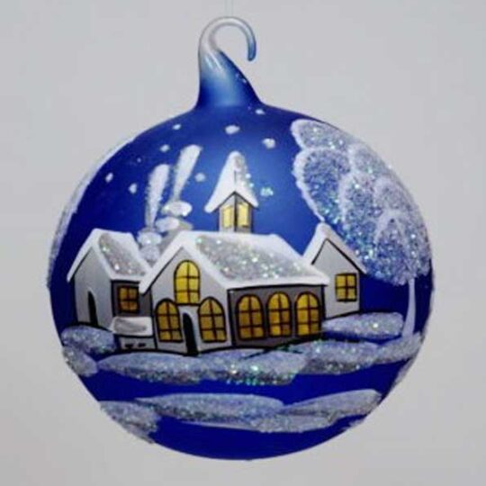 Small Glass Ball Ornament - White Cottages