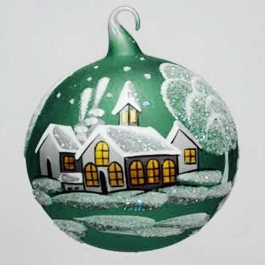 Large Glass Ball Ornament - White Cottages