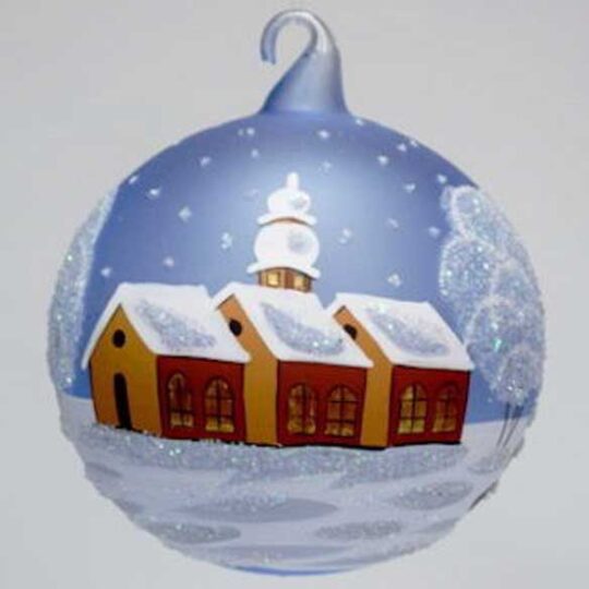 Extra Large Glass Ball Ornament - Brown Cottages
