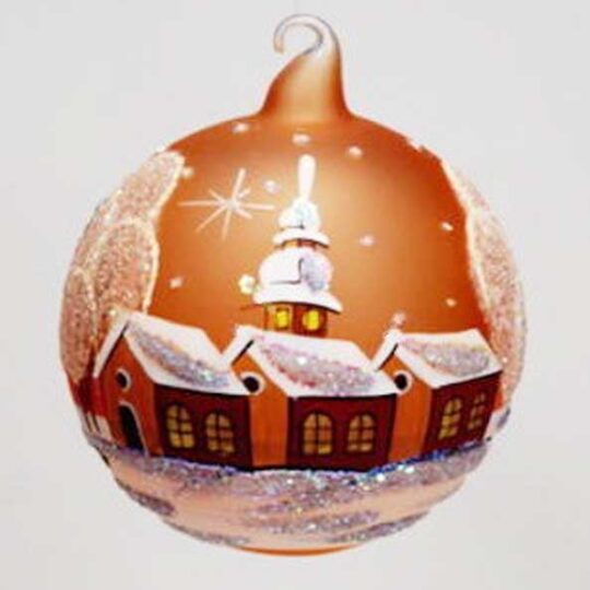 Large Glass Ball Ornament - Brown Cottages