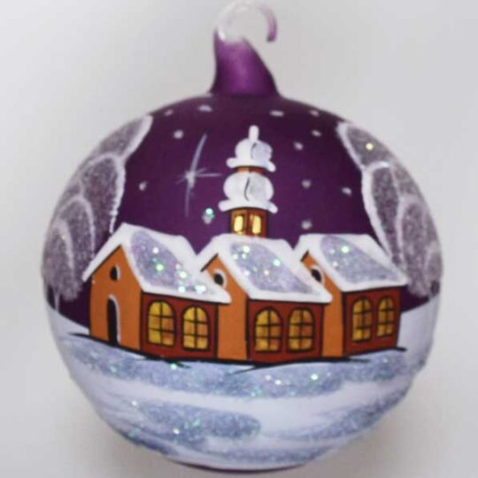Medium Glass Ball Ornament - Brown Cottages