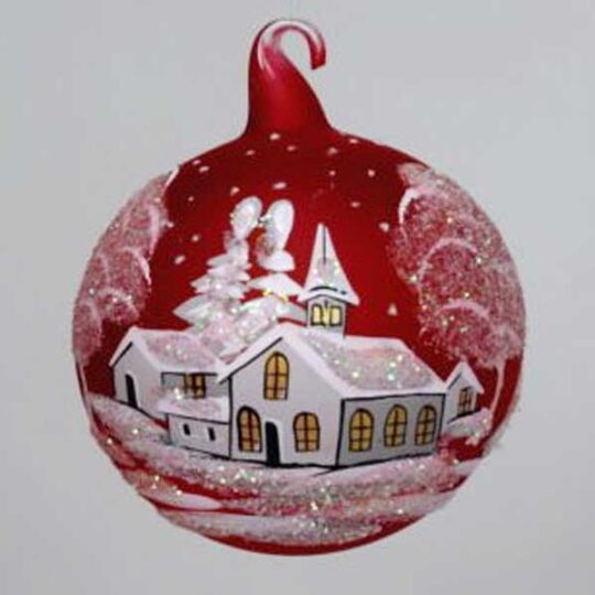 Extra Large Glass Ball Ornament - White Cottages