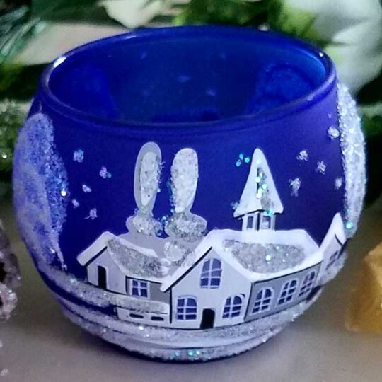 Large Glass Tea Light Candle Holder - White Cottages