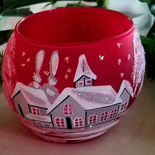 Medium Glass Tea Light Candle Holder - White Cottages