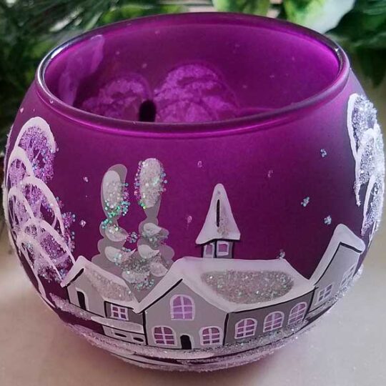 Small Glass Tea Light Candle Holder - White Cottages