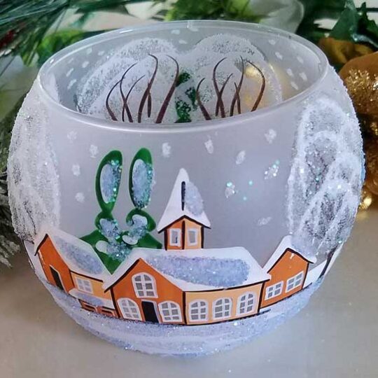 Small Glass Tea Light Candle Holder - Brown Cottages